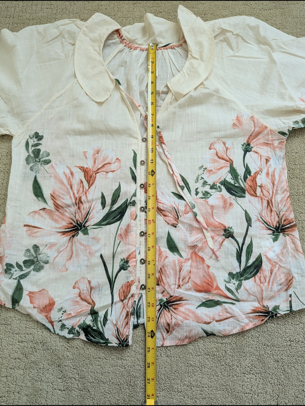Anthropologie Floral Peasant Blouse L Balloon Sleeve Smocked Cuff Boho Feminine - Picture 10 of 10